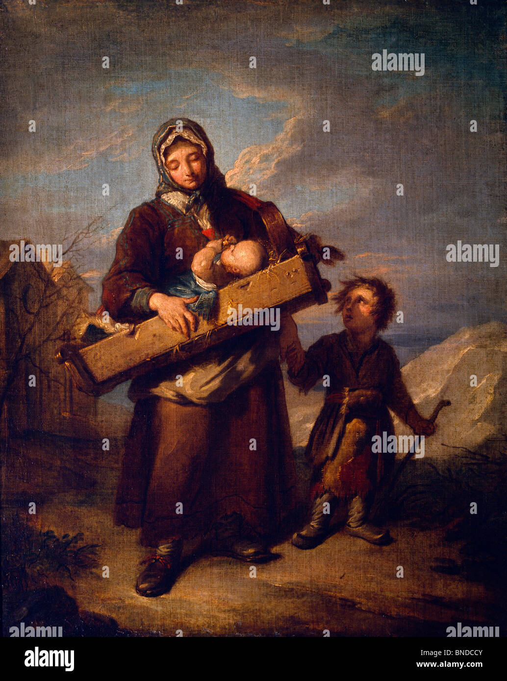 Russland Moskau Puschkin Museum der bildenden Künste Bettler Frau mit Kindern (Savoyarde) von Jaques Dumont Ölgemälde 1737 (1701-1781) Stockfoto