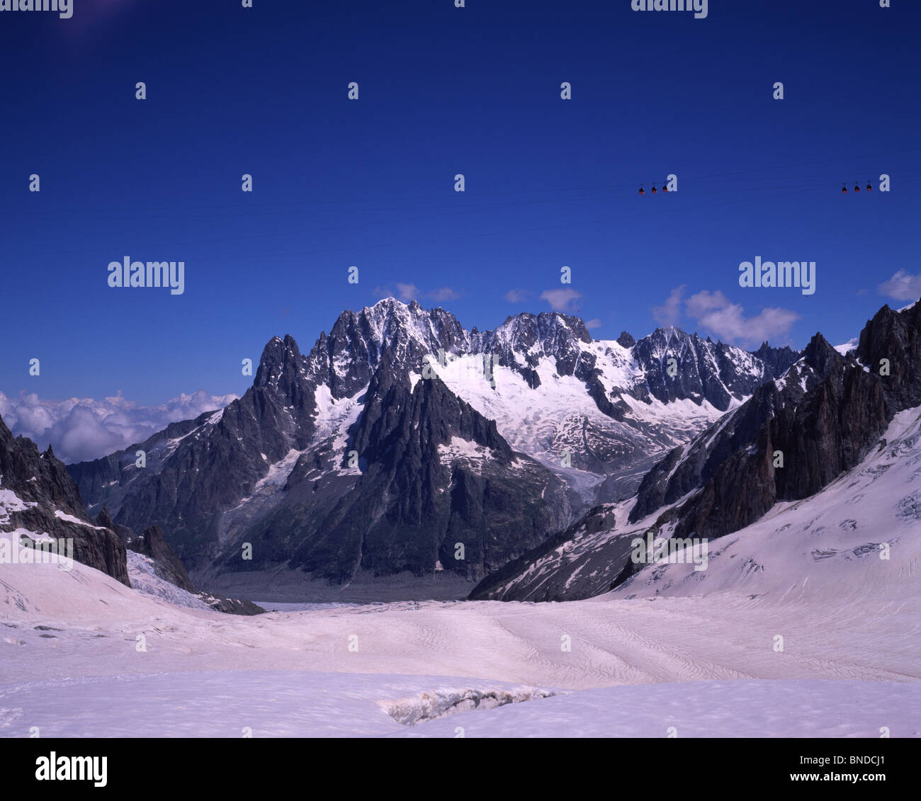 Das Vallée Blanche, Mont-Blanc-Massiv, Sommer Stockfoto