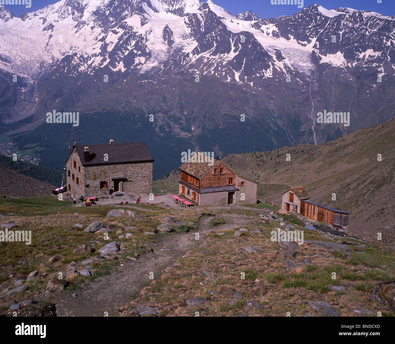 Schweizer Alpen Berghütte, Weisshornhütte Stockfoto