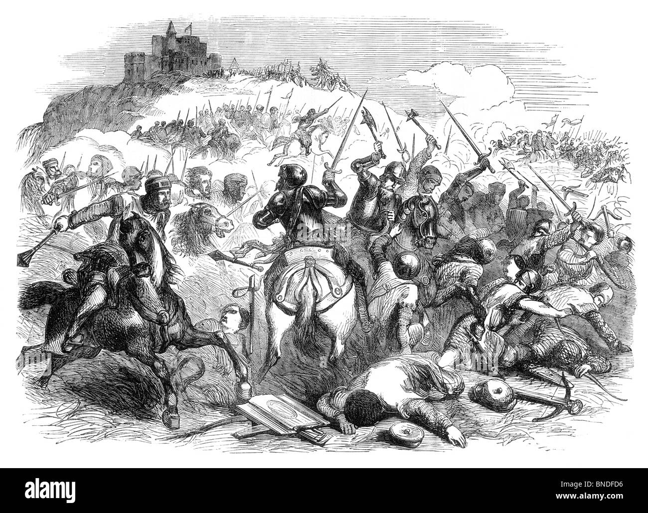 Schwarz / weiß Darstellung der Schlacht von Bannockburn 24. Juni 1314 Stockfoto