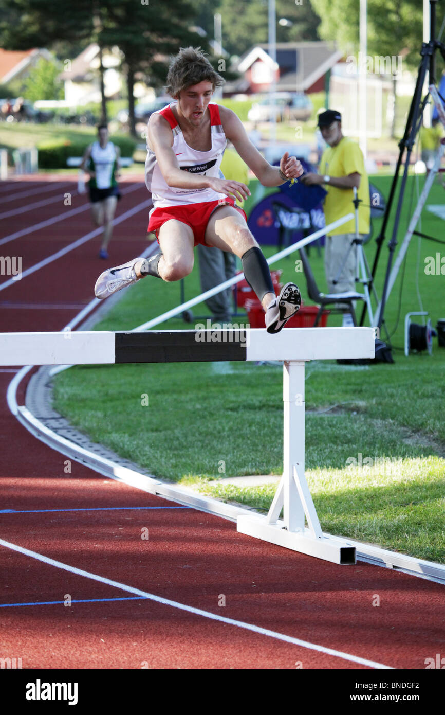 Isle Of Wight Joseph Wade gewinnt Männer 3000 m Hindernis bei Natwest Island Games 2009, 3. Juli 2009 Stockfoto