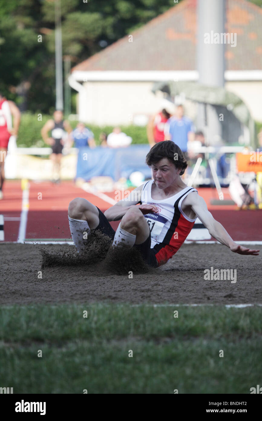 Ross Jeffs von Jersey im Weitsprung auf Natwest Island Games 2009, Åland, 3. Juli 2009 Stockfoto