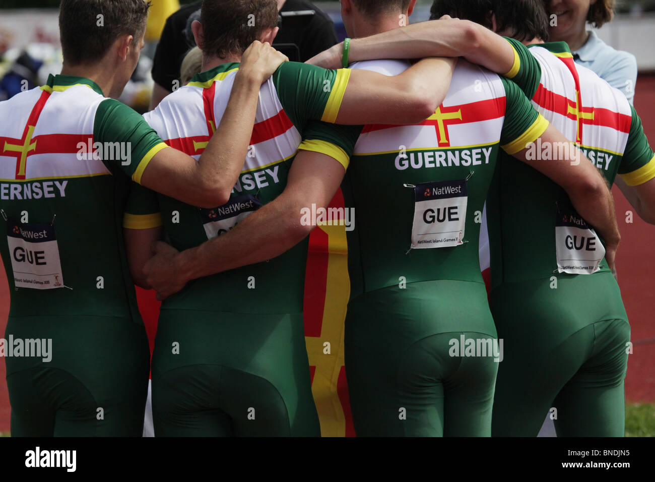 Guernsey gewinnt die Männer 4x400m Staffel bei Natwest Island Games 2009, 3. Juli 2009 Stockfoto