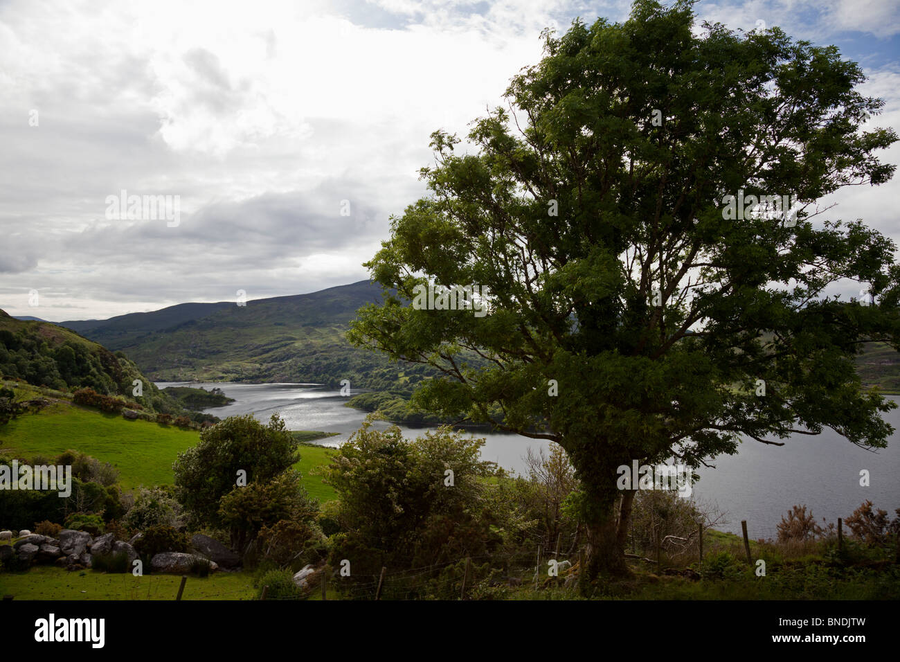 Abend am Lough Caragh, Co. Kerry, Irland Stockfoto