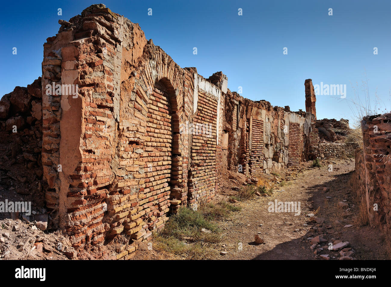 Ruinen des Pueblo Viejo de Belchite. Stockfoto