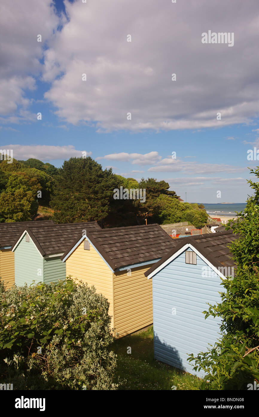 Holz-Chalets bei Alum Chine, Bournemouth, England Stockfoto