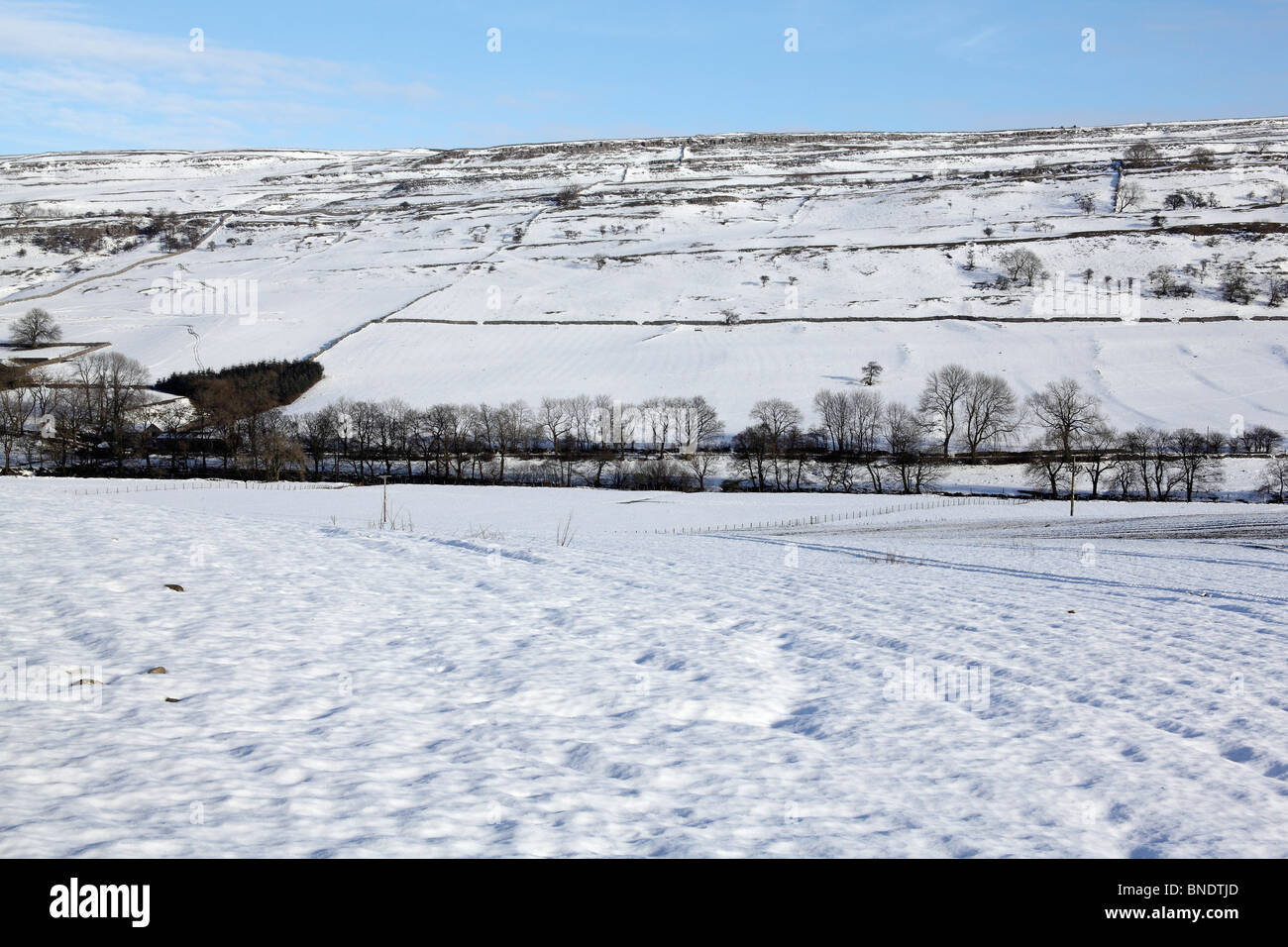 Schnee, Kettlewell Bereich, Yorkshire Dales, Jan 2010 Stockfoto