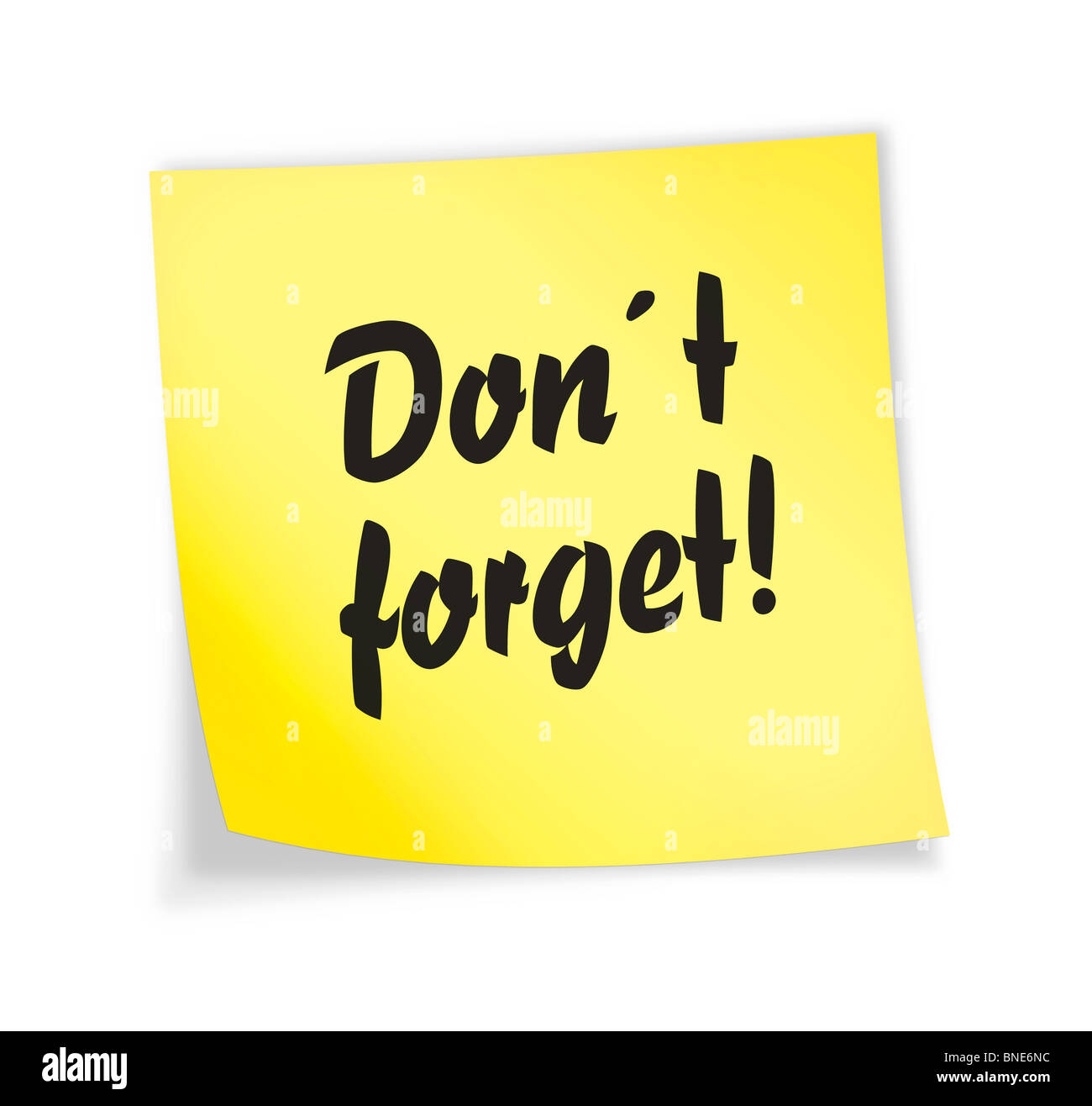 Gelbe Notizzettel "nicht vergessen", 3d illustration Stockfoto