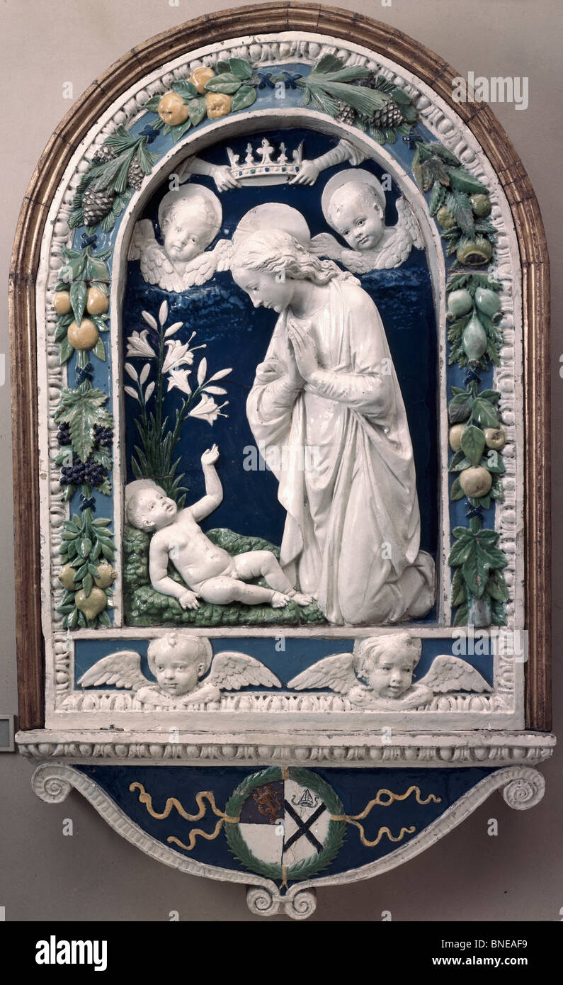 Anbetung des Kindes durch Andrea Della Robbia, glasiertem Terrakotta, (1435-1525), USA, Washington DC, National Gallery of Art Stockfoto