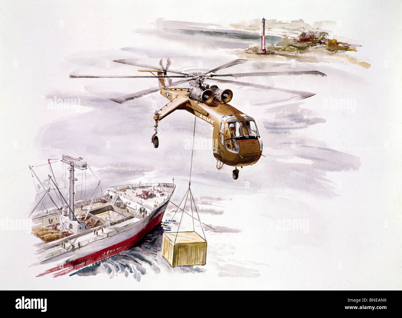 Helikopter Skycrane S 64 Hebezeuge bis 10 Tonnen Stockfoto