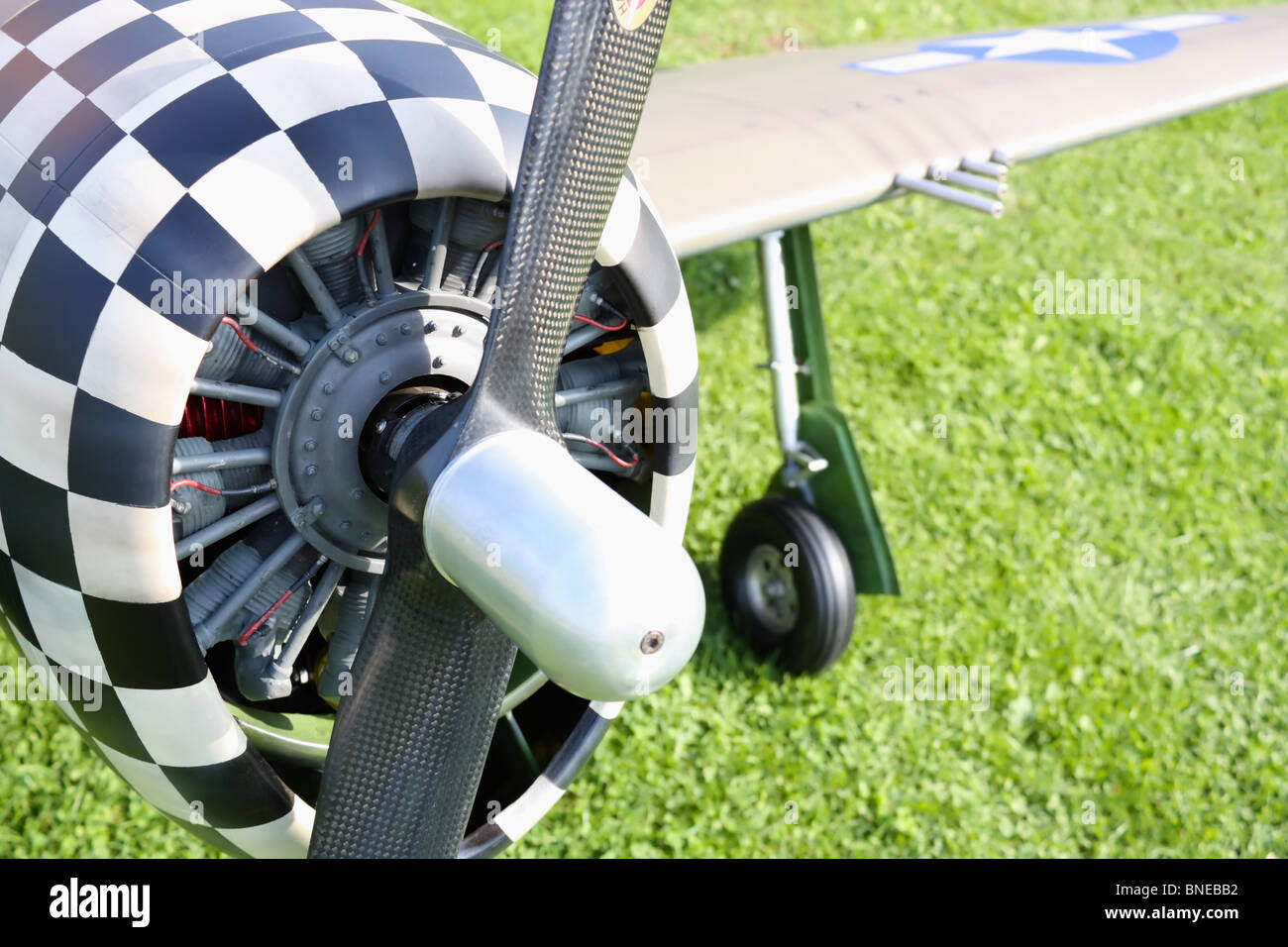 Maßstabsgetreuen Krieg Vogel Motor mit Propeller und Flugzeug mit Waffen Stockfoto