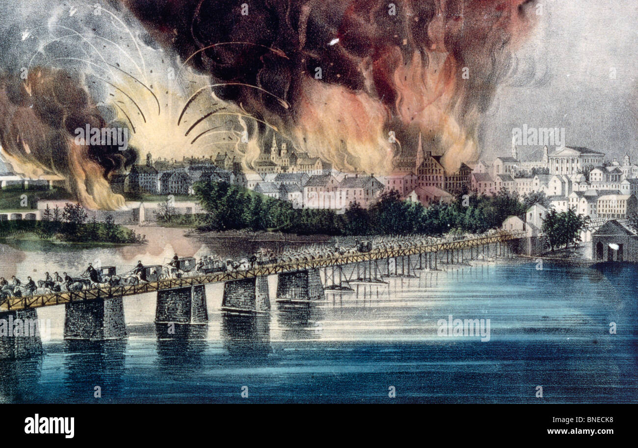 Der Fall of Richmond in der Nacht des 2. April 1865 von Currier & Ives Farbe Lithographie (1834-1907)-USA-Washington-DC-Bibliothek Stockfoto