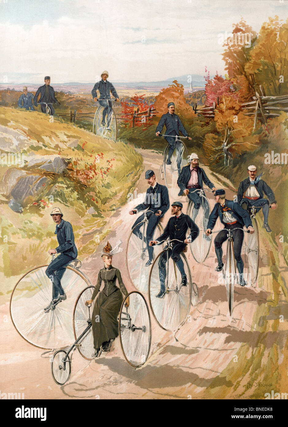 Radfahren, 1887, Sandham, Hy (19. C./amerikanisch), Lithographie Stockfoto