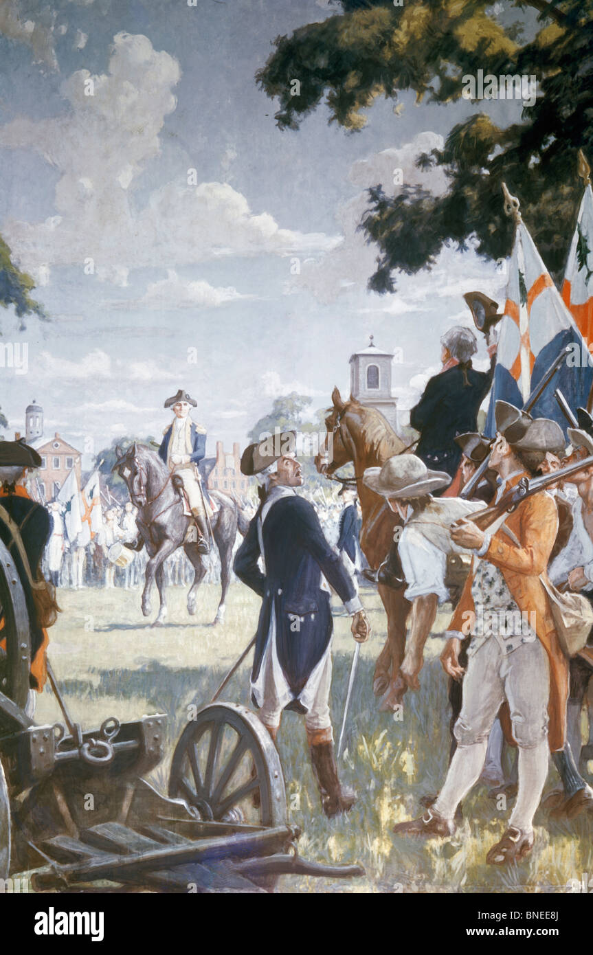 Washington übernimmt das Kommando in Cambridge (1775) durch Charles Constantine Hoffbauer, 1875 – 1957) Stockfoto Washington übernimmt das Kommando in Cambridge (1775) durch Charles Constantine Hoffbauer, 1875 – 1957) Stockfoto