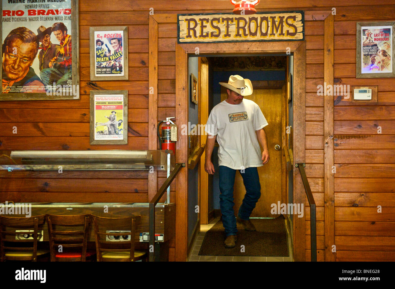 John Wayne Poster in einem spanischen Restaurant in Hill Country, Texas, USA Stockfoto