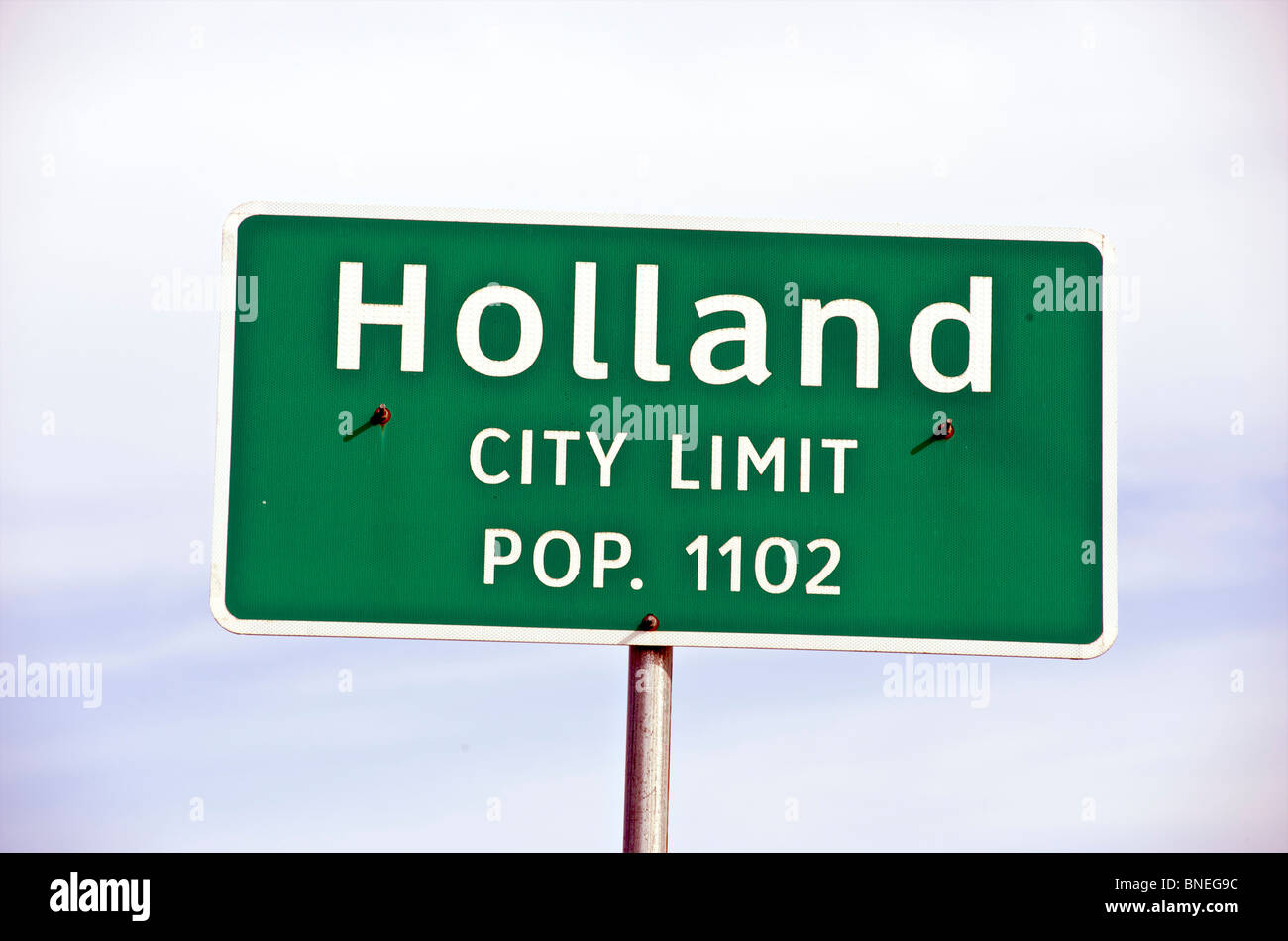 Ortsschild Grenze, Holland, Texas, USA Stockfoto