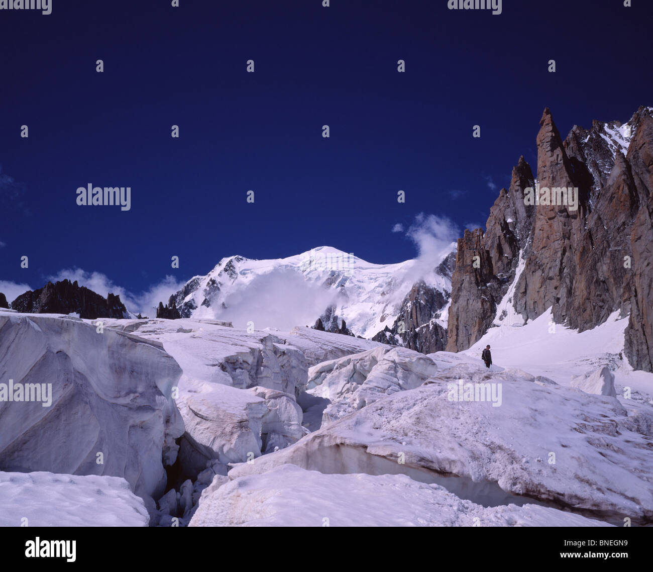 Kletterer am Gletscher, Schweizer Alpen Stockfoto