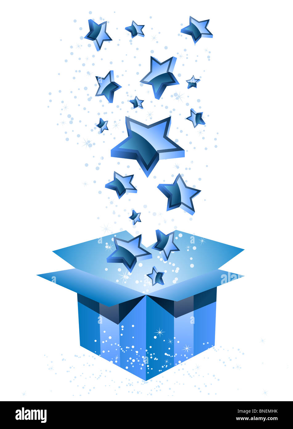 Geschenk Box blau mit Sternen. Stockfoto