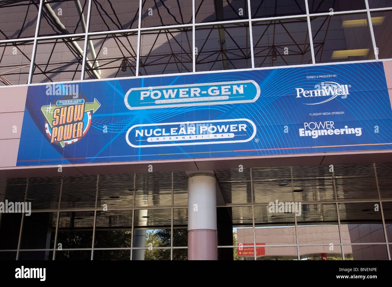 Eingang der 2009 die Power-Gen International / Nuclear Power vorsätzliche Ausstellung. Stockfoto