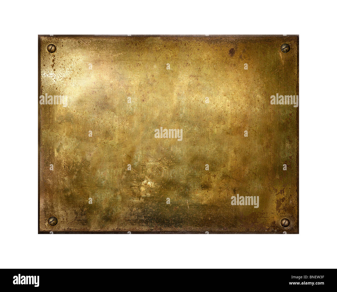 Grungy gebürstet gelbe Metall Messing-Platte mit Schrauben Stockfoto