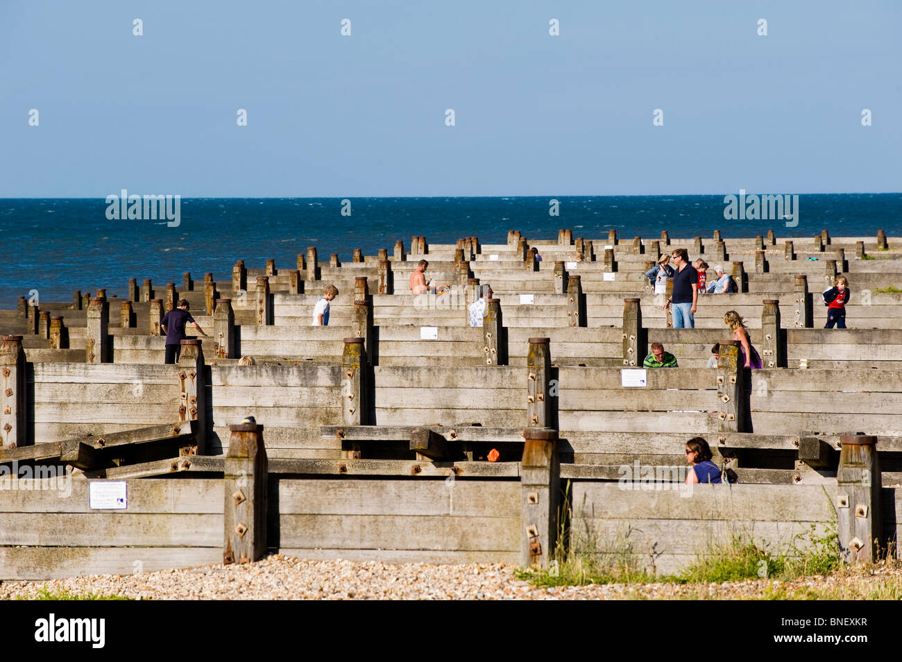 Menschen entspannen am Strand, Whitstable, Kent, Großbritannien Stockfoto