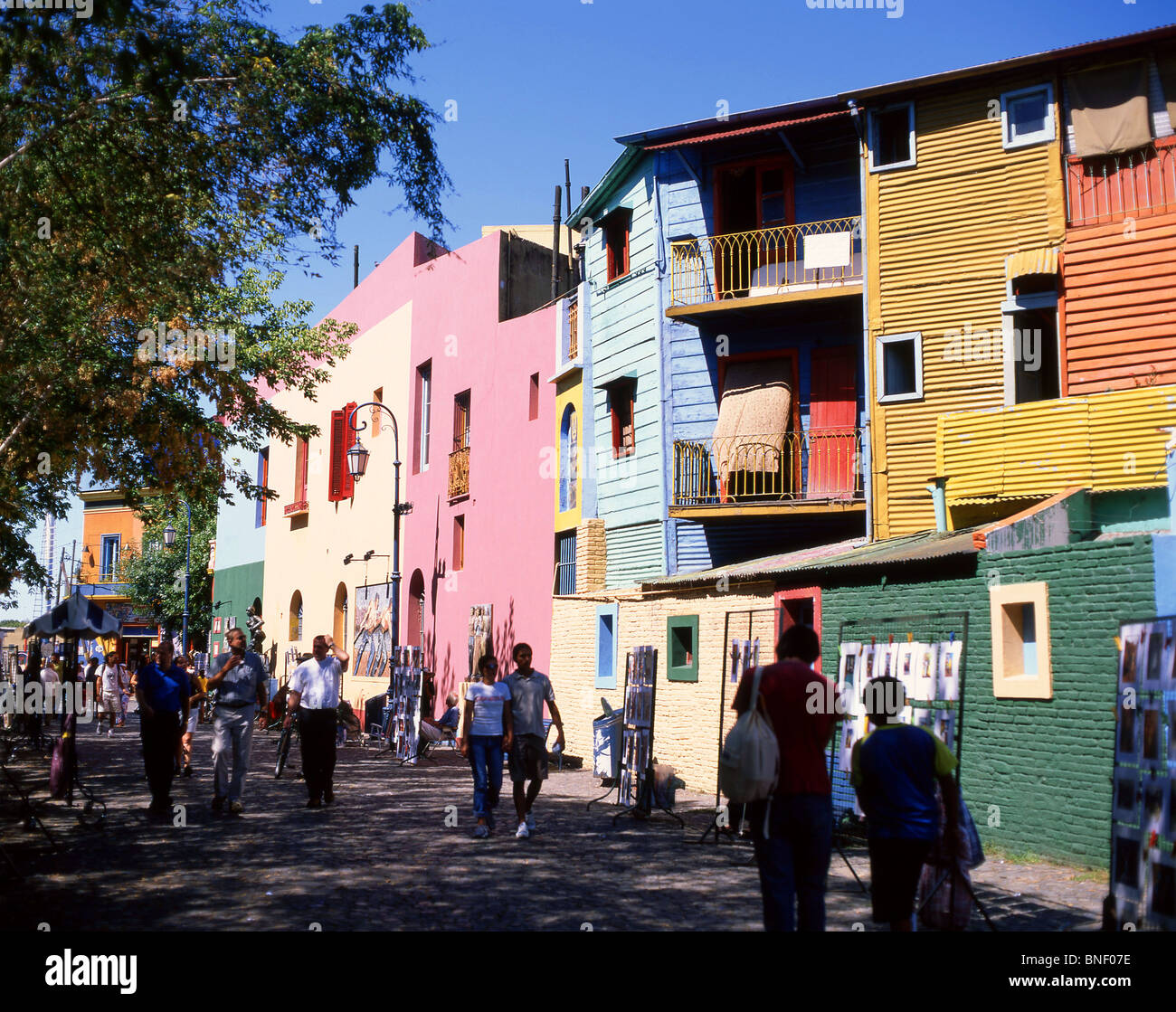 Pastellfarbenen Gebäude, Straße Caminito, La Boca, Buenos Aires, Argentinien Stockfoto