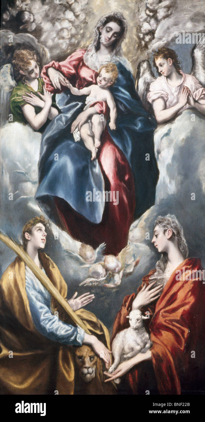 Jungfrau und Kind mit St. Agnes und St. Martina von El Greco Öl auf Leinwand 1597-99 1541-1614 Spanien Toledo San Jose Kapelle Stockfoto