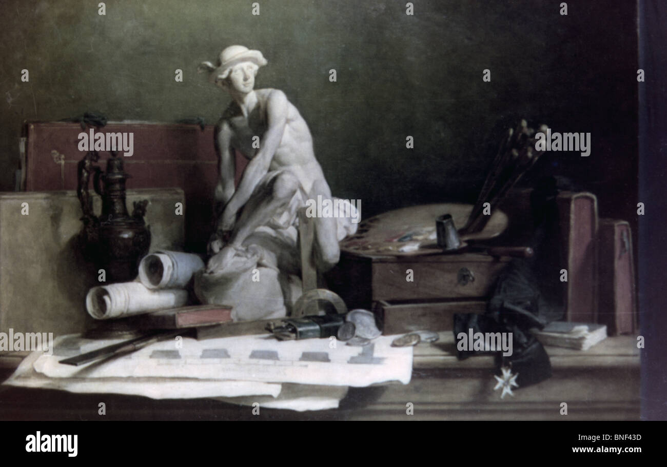 Stillleben mit den Attributen der Künste von Jean Simeon Chardin Öl auf Leinwand Carca 1766 1699-1779 Russland St. Petersburg die Stockfoto