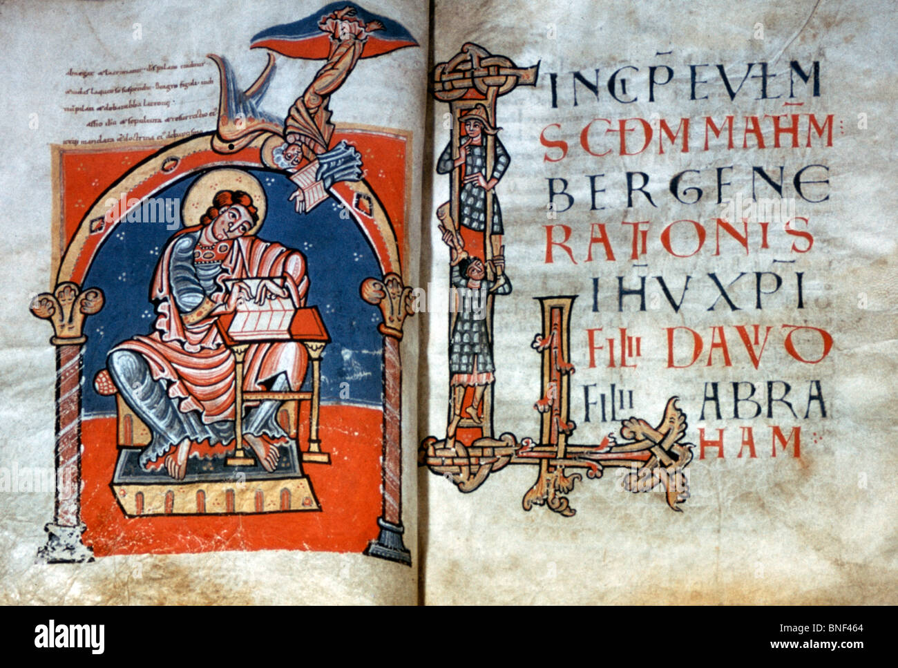 Karolingischen Bibel: Matthäus Evangelium, beleuchtete Manuskript, Italien, Rom, Basilika Sankt Paul vor den Mauern Stockfoto