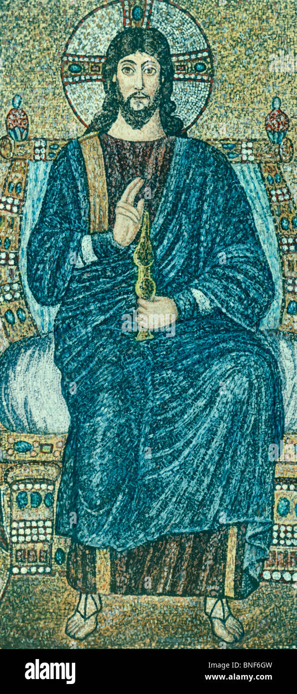 Der Erlöser thront, Mosaik, 6. Jahrhundert Stockfoto