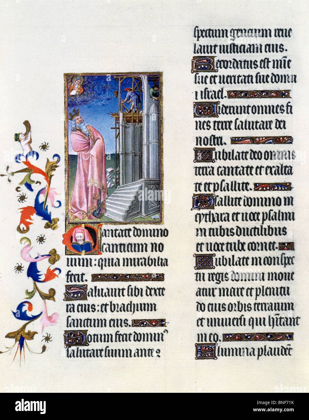 USA New York Metropolitan Museum of Art Book Stunden: David Gebäude des Tempels von Limbourg Brüder beleuchtet Manuskript Stockfoto