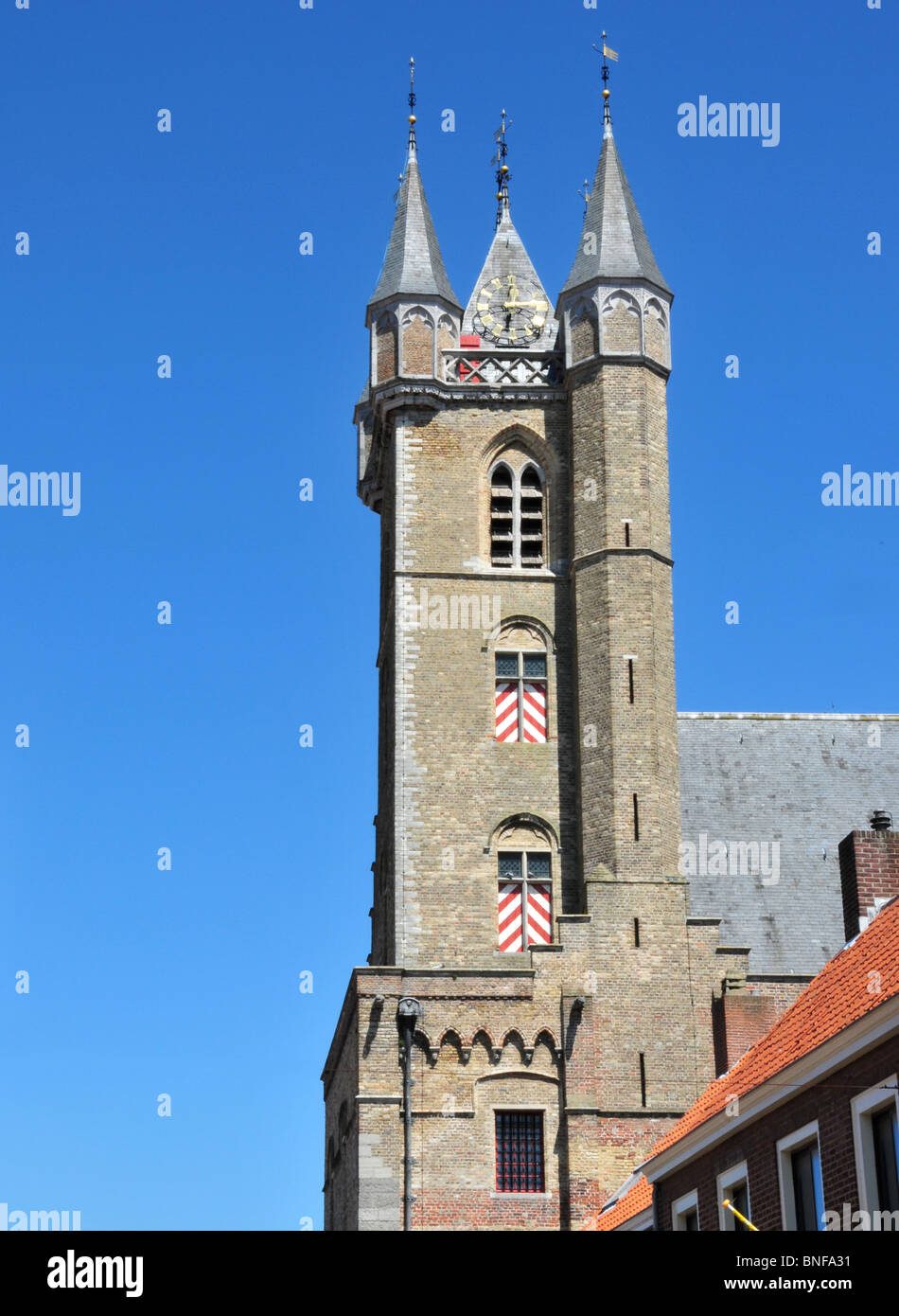 Das Belfort-Turm im Rathaus in Sluis, Holland. Dies ist der einzige Belfort-Turm in den Niederlanden. Stockfoto