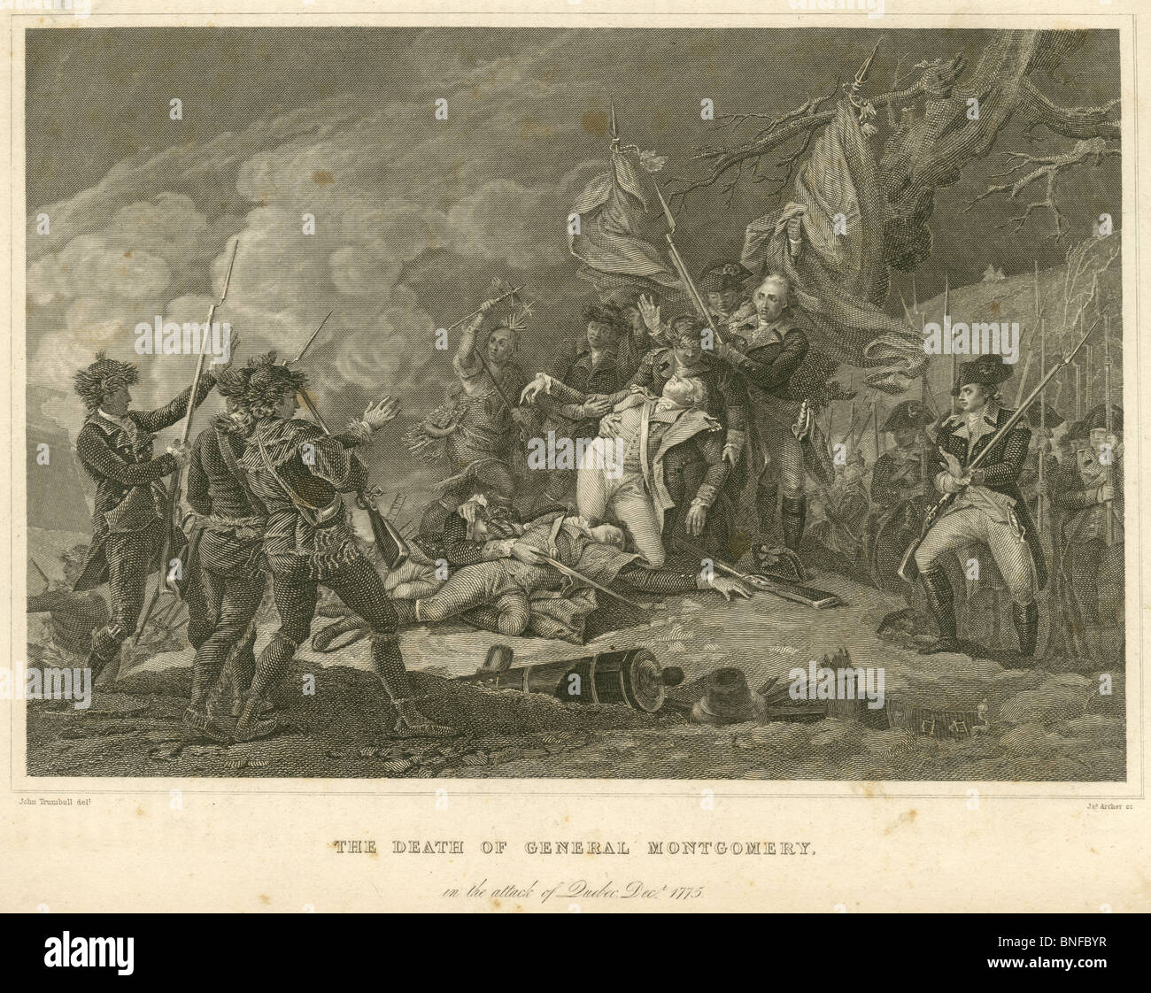 Ca. 1880 s Gravur, "The Tod von General Montgomery in der Angriff von Quebec, Dec 1775." Stockfoto