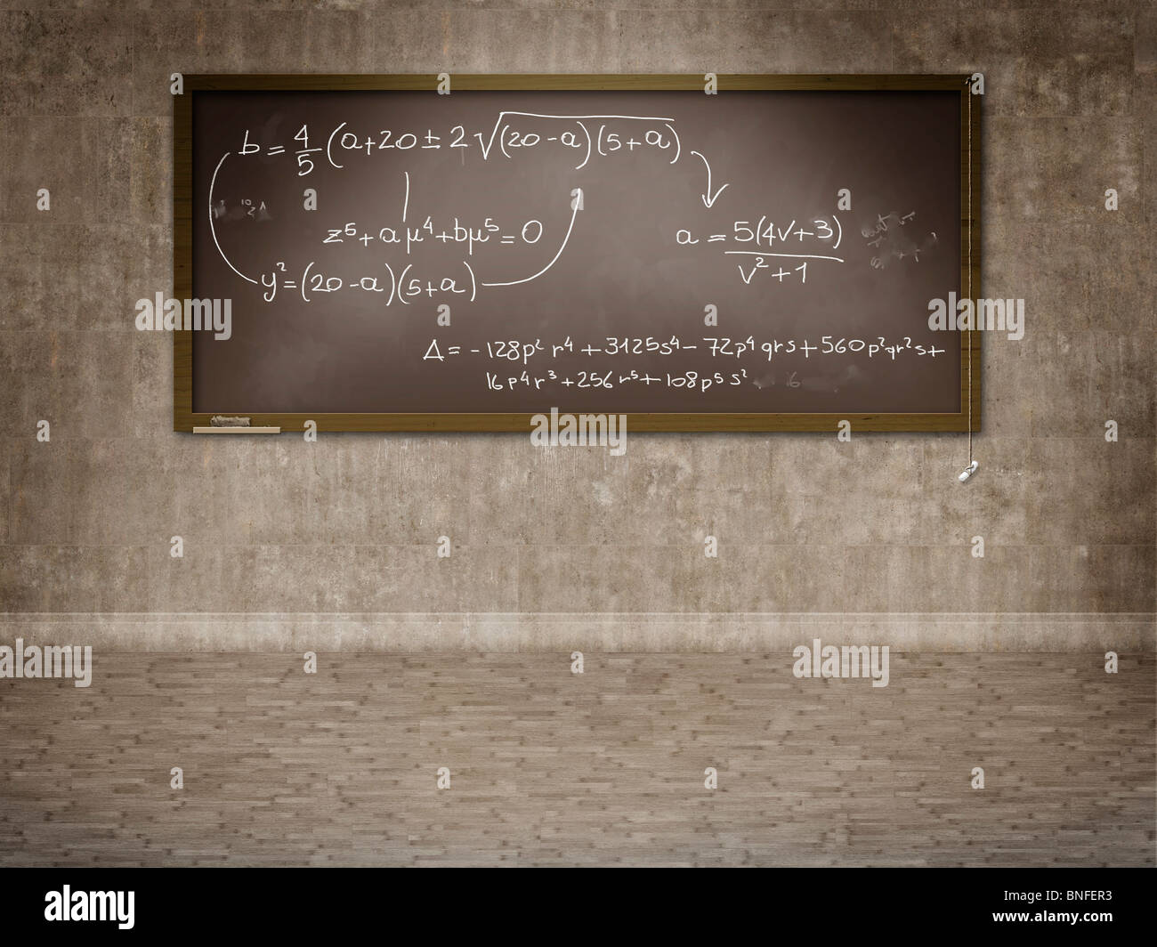 Tafel an der Wand mit Mathematik Berechnung Stockfoto