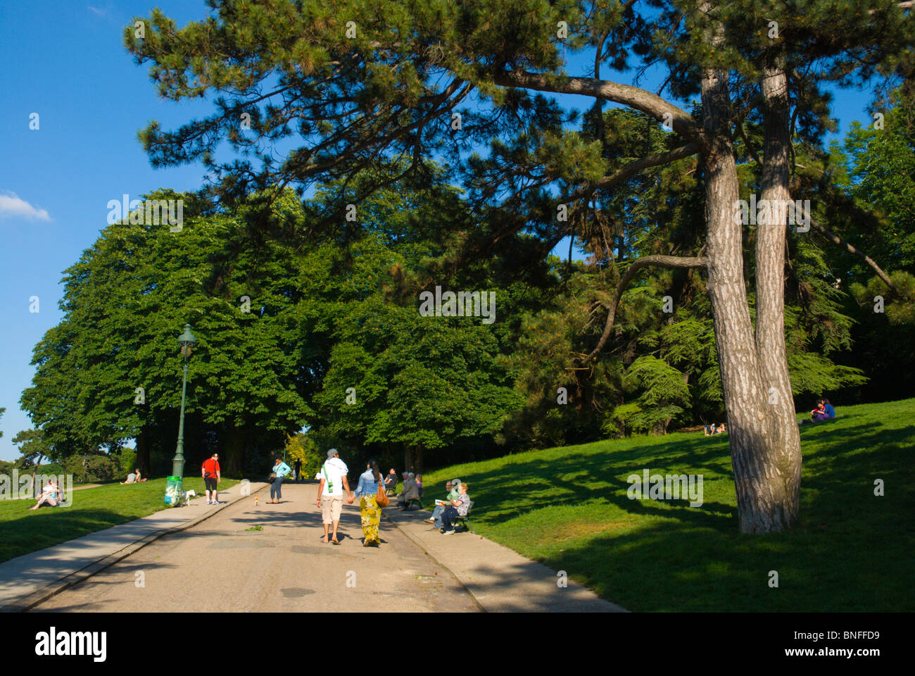 Parc des Buttes Chaumont aus dem 19. Arrodissement Paris Frankreich Europa Stockfoto