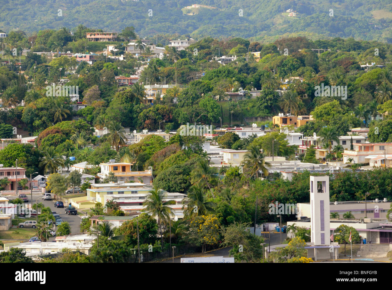 Luquillo, Puerto Rico von Playa Azul aus gesehen Stockfoto