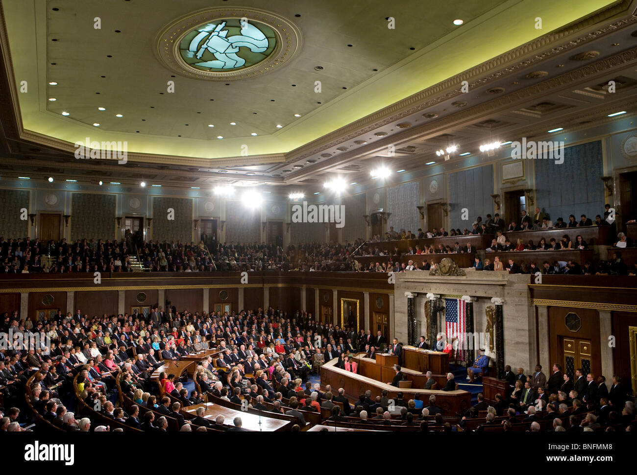 Präsident Barack Obama befasst sich mit eine gemeinsamen Sitzung des Kongresses zur Gesundheitsreform. Stockfoto