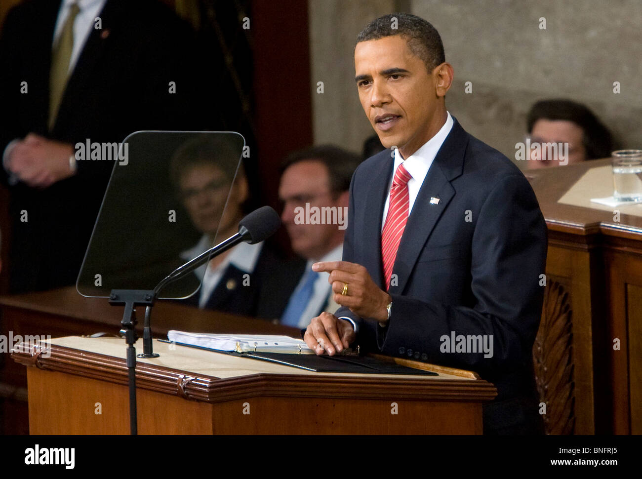 Präsident Barack Obama befasst sich mit eine gemeinsamen Sitzung des Kongresses zur Gesundheitsreform. Stockfoto