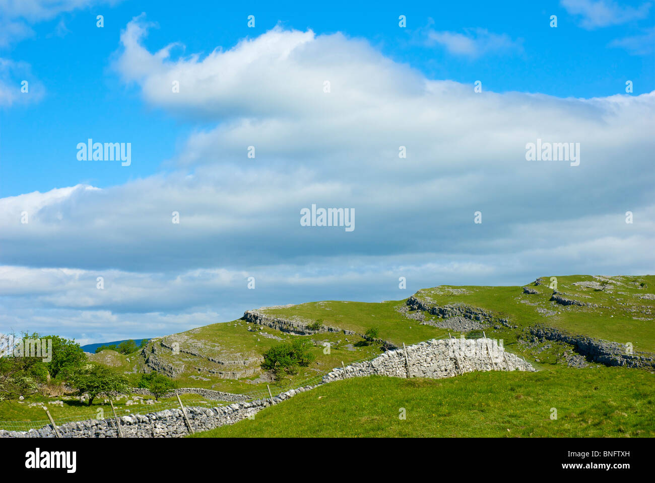 Kalkstein-Landschaft auf dem Dales Weg in der Nähe von Conistone, Wharfedale, Yorkshire Dales National Park, North Yorkshire, England UK Stockfoto