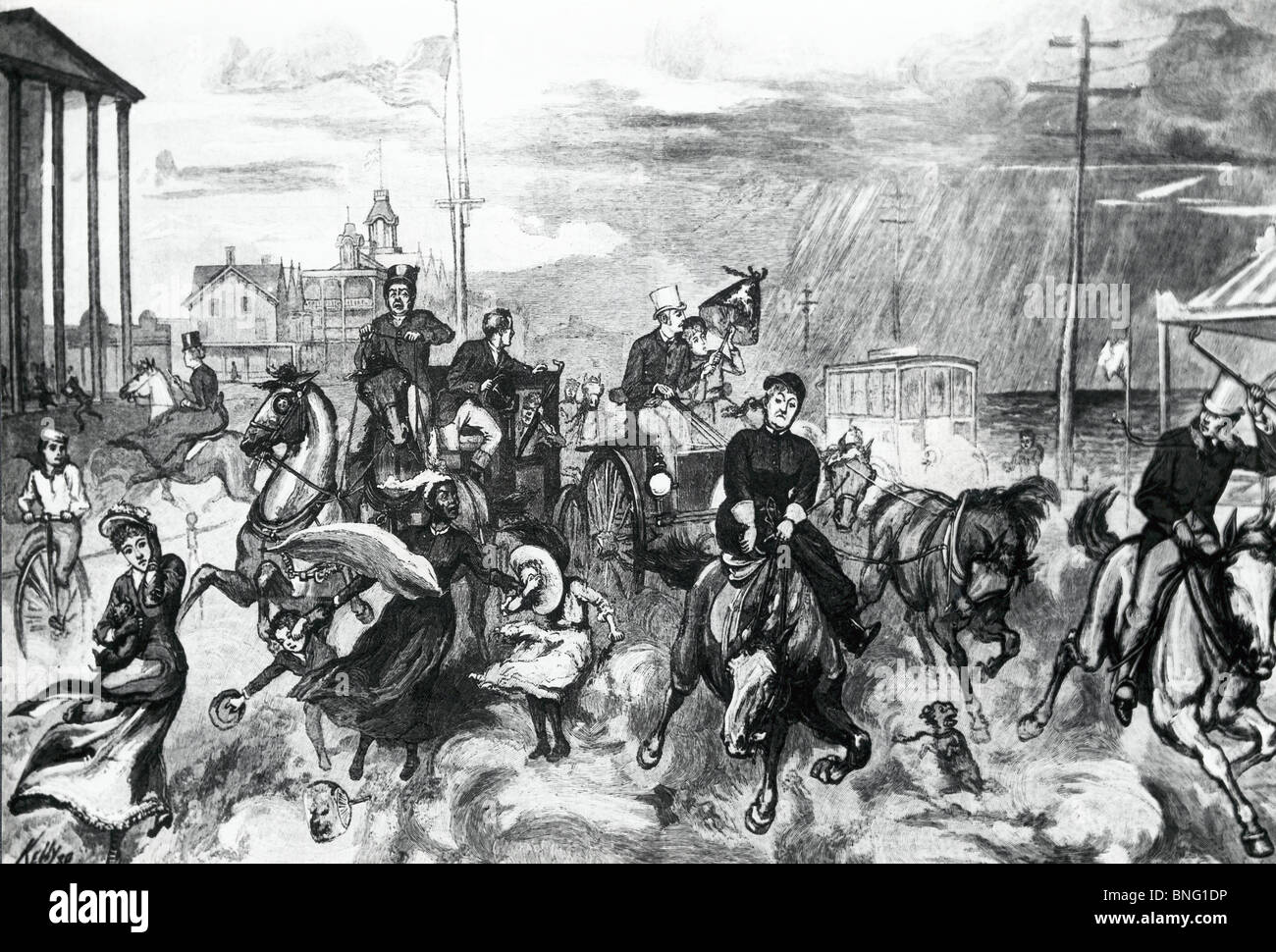 Urlauber in Long Branch, New Jersey, eine Annäherung an Sturm unbekannten Künstlers zu entkommen Stockfoto