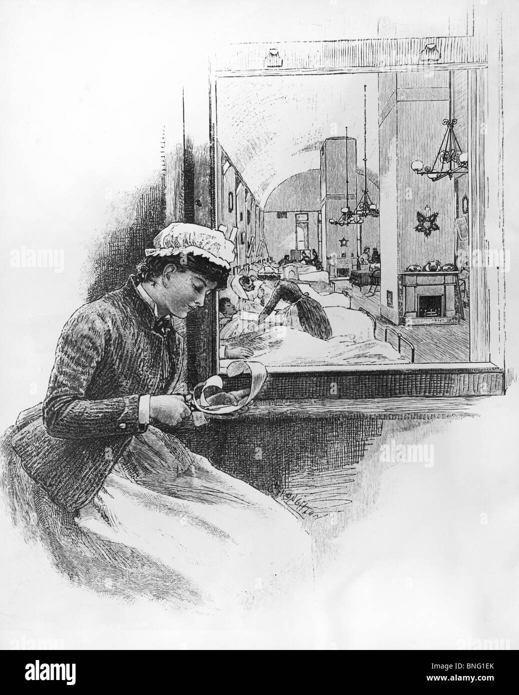 Geburt der amerikanischen Ausbildung Krankenschwester: der chirurgischen Abteilung im Bellevue Hospital in New York von unbekannten Künstlers Stockfoto