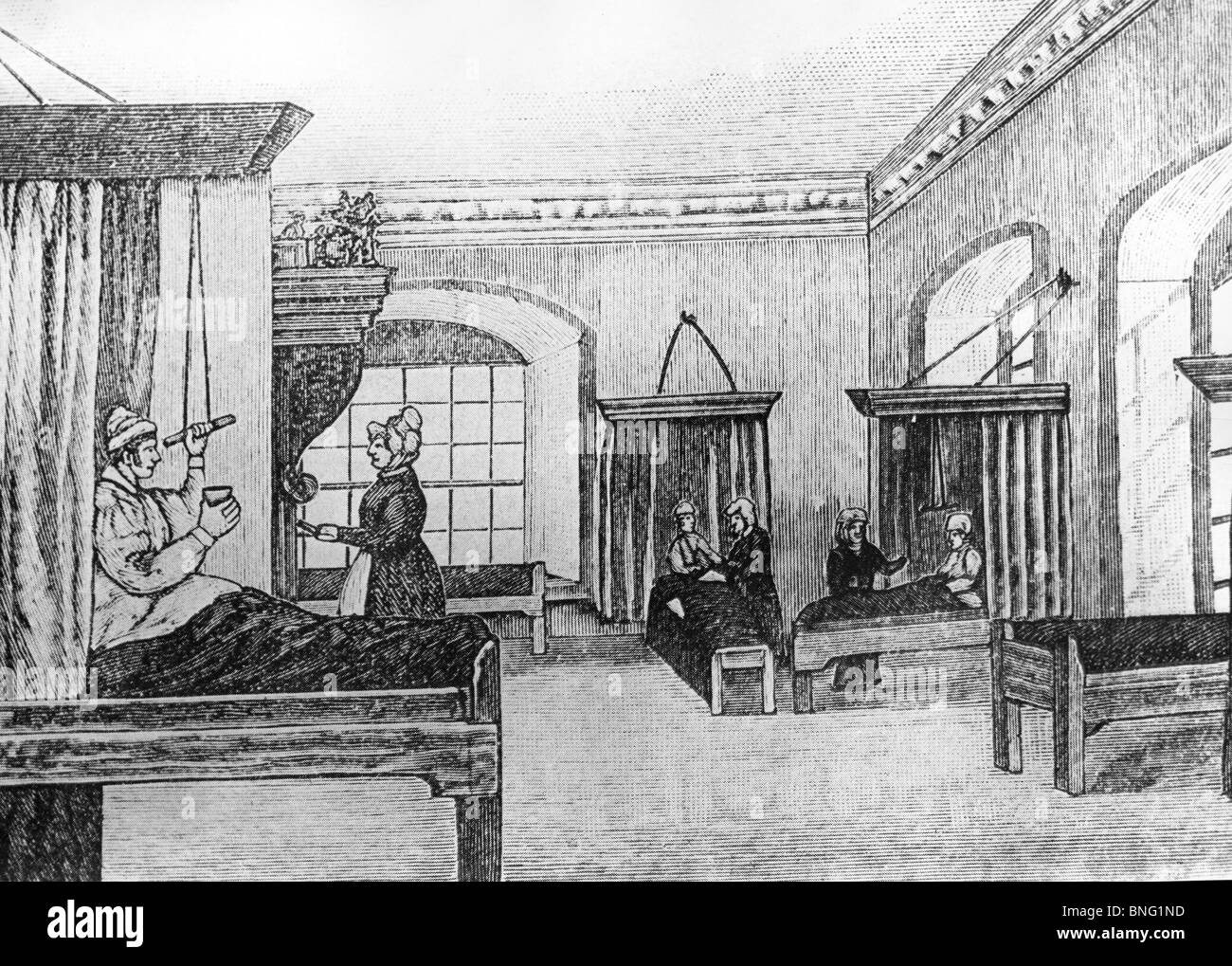 Innenraum eines britischen Krankenhauses durch Künstler unbekannt, ca. 1840 Stockfoto
