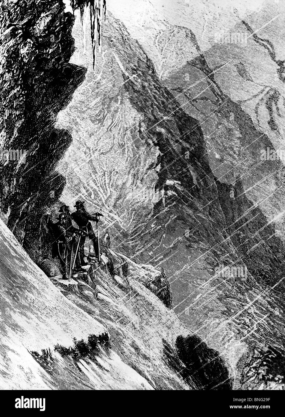 Vorfall an der erste Aufstieg von Mount Cook, Neuseeland im Jahr 1882 von unbekannten Künstler Stockfoto
