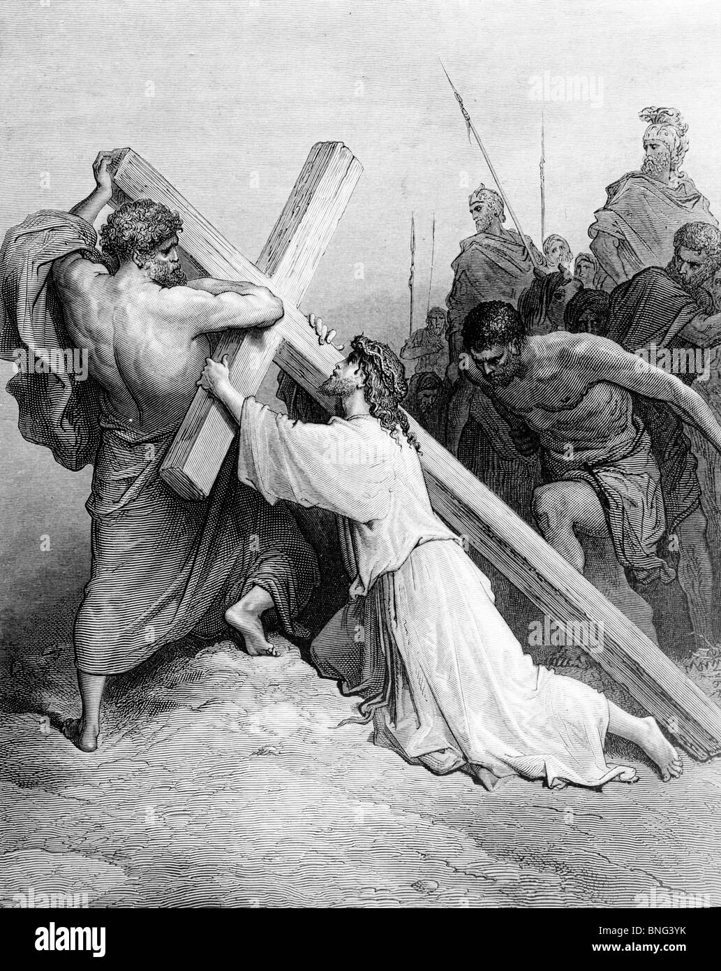 Christus trägt das Kreuz von Gustave Dore, 1832-1883 Stockfoto