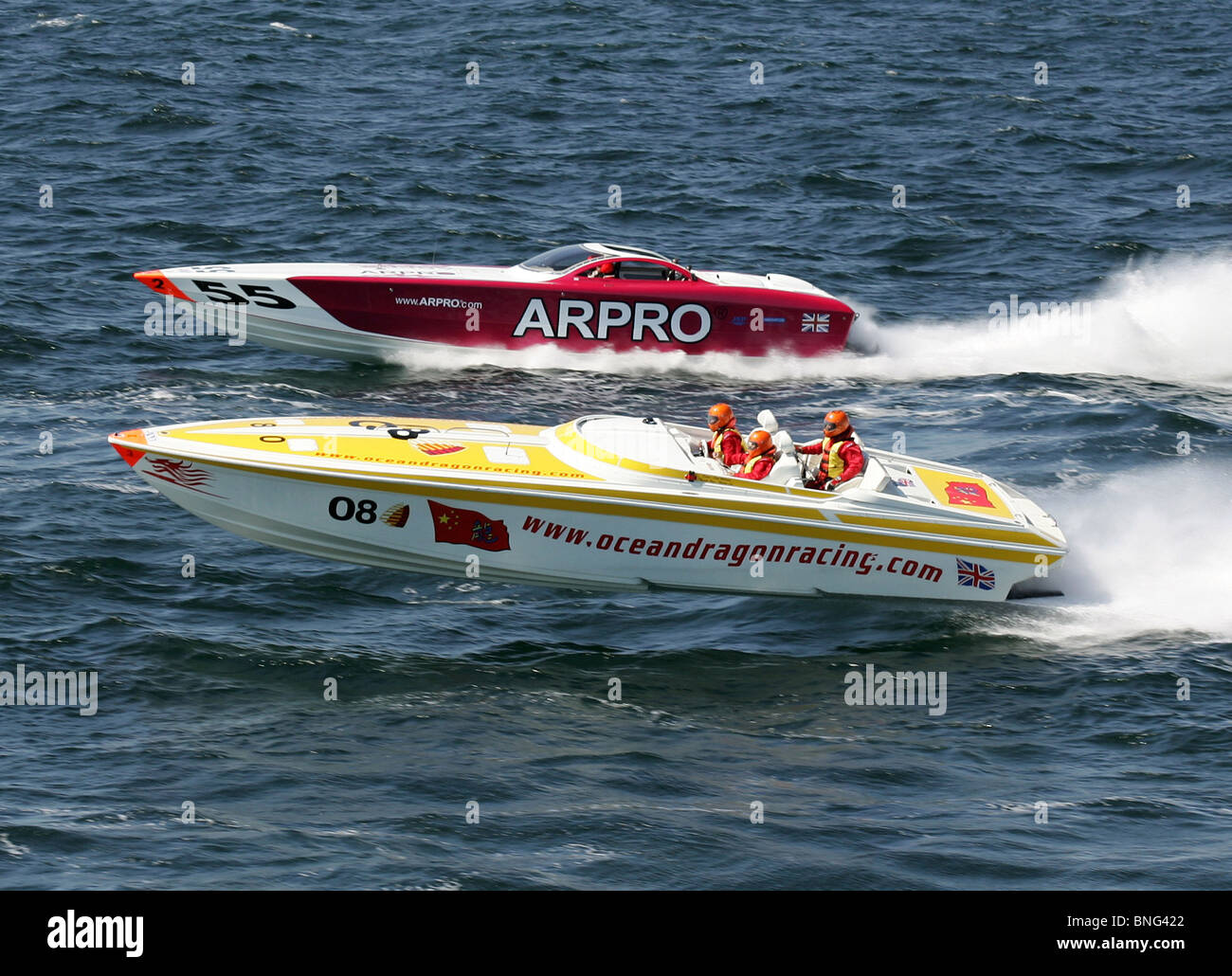 8 Ocean Dragon Racing Ocean Dragon Chinese. SuperSport-Klasse. Martin Lai Paul Williams Mark Sansom. Powerboat P1-Weltmeister Stockfoto