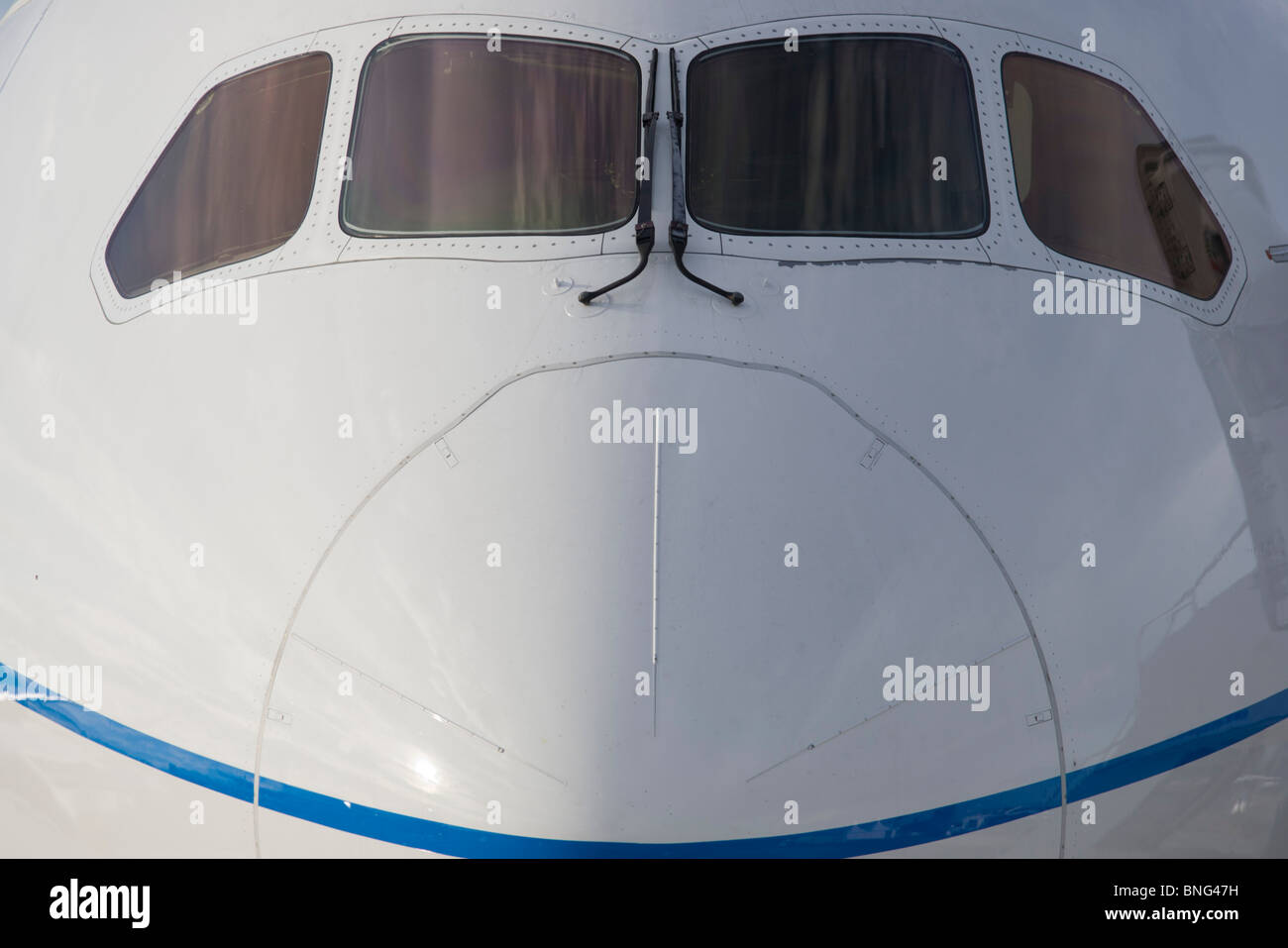 Frontalen Detail des Boeing 787 Dreamliner Nase. Stockfoto