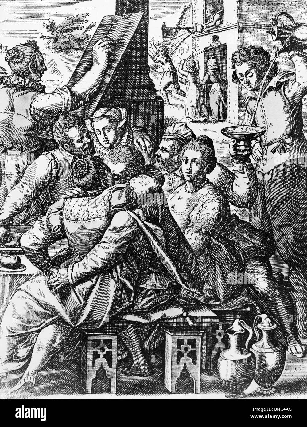 Das fröhliche Leben der Renaissance von Jan I Sadeler, Gravur, 1550-1600 Stockfoto
