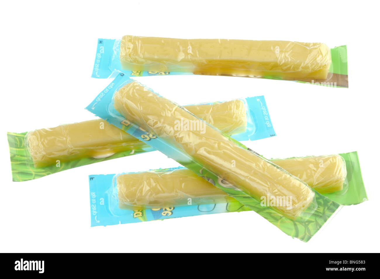 Vier verpackte Käse Streifen Stockfoto