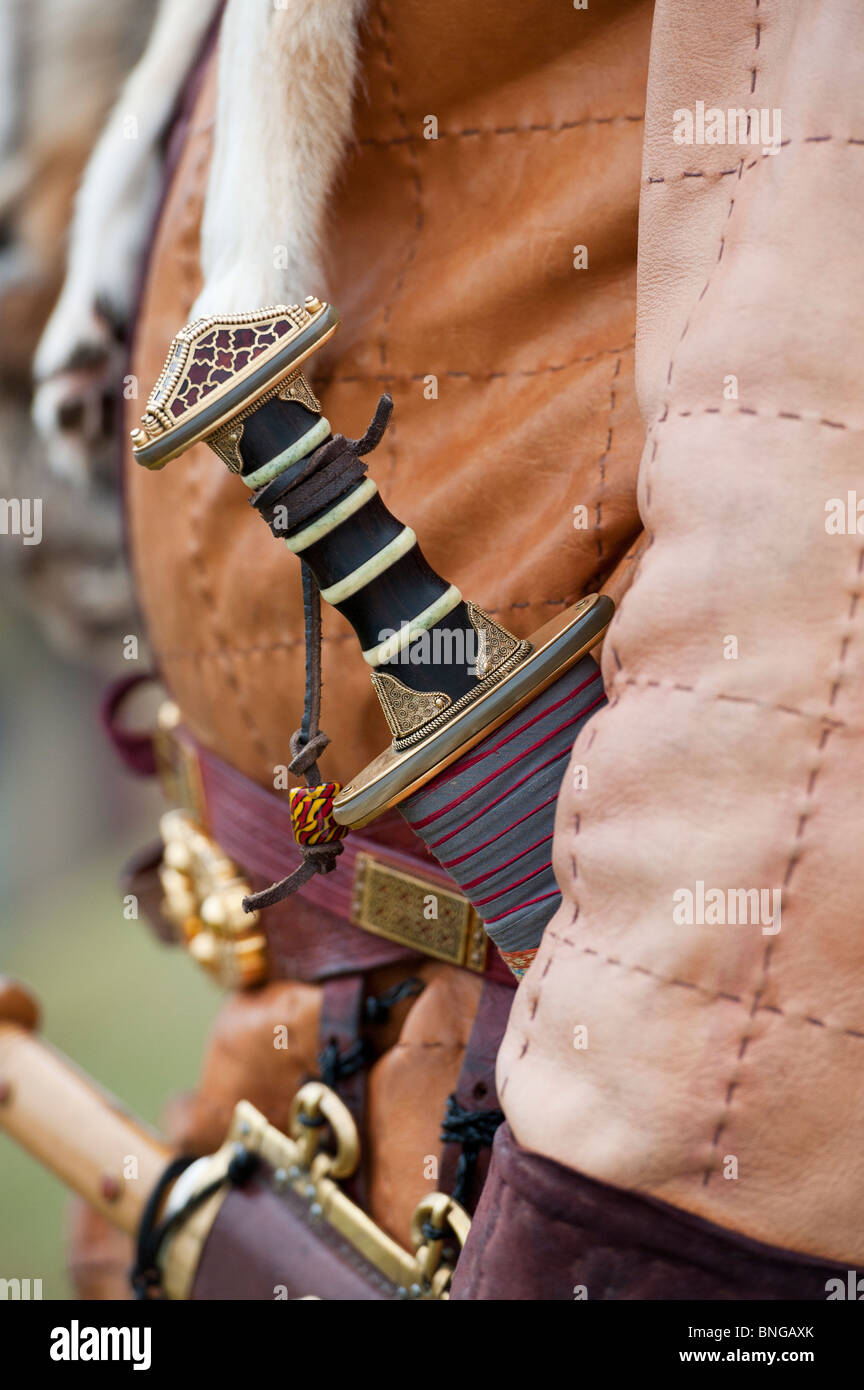 Replikat Anglo Saxon Soldaten, Kleidung und Waffen Stockfoto