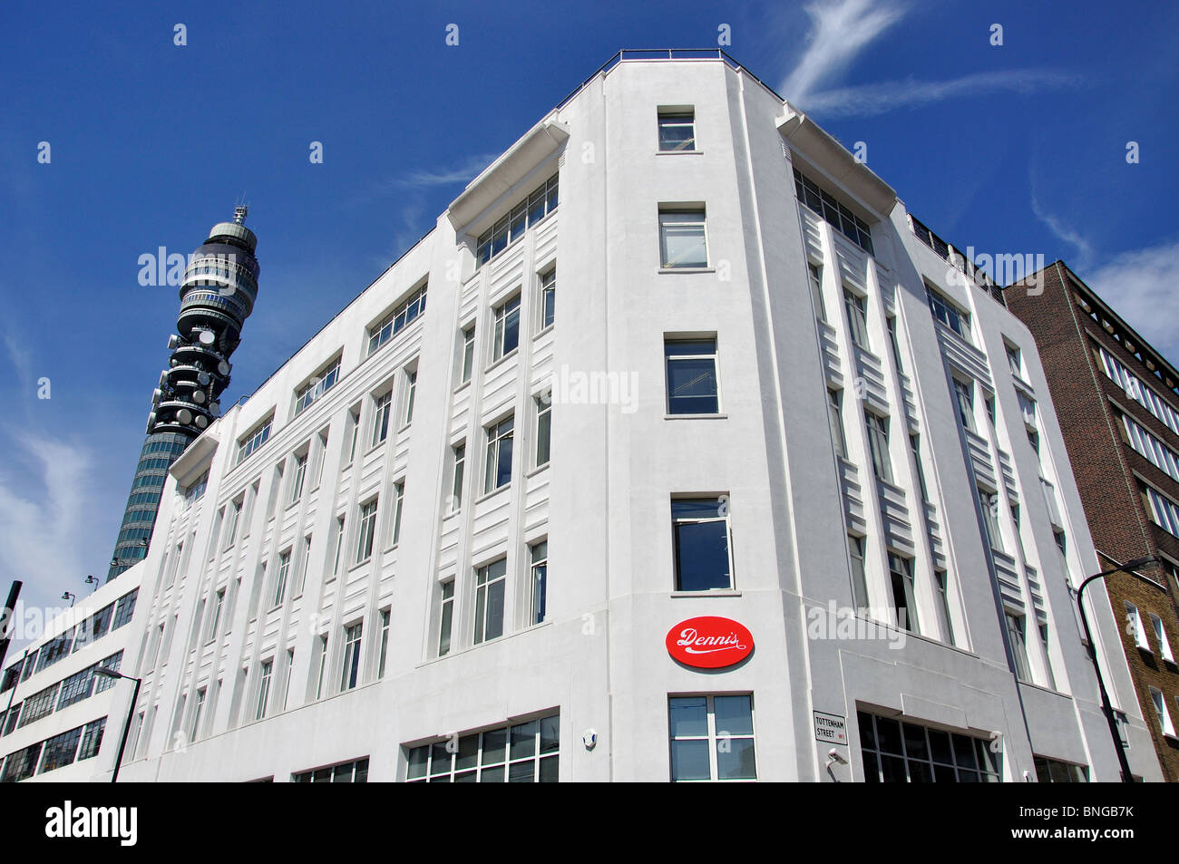 Dennis Publishing Art Deco Gebäude, Cleveland Street, Fitzrovia, City of Westminster, Greater London, England, Vereinigtes Königreich Stockfoto